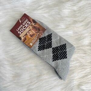 Lamb Wool Argyle Socks - Gray and Black